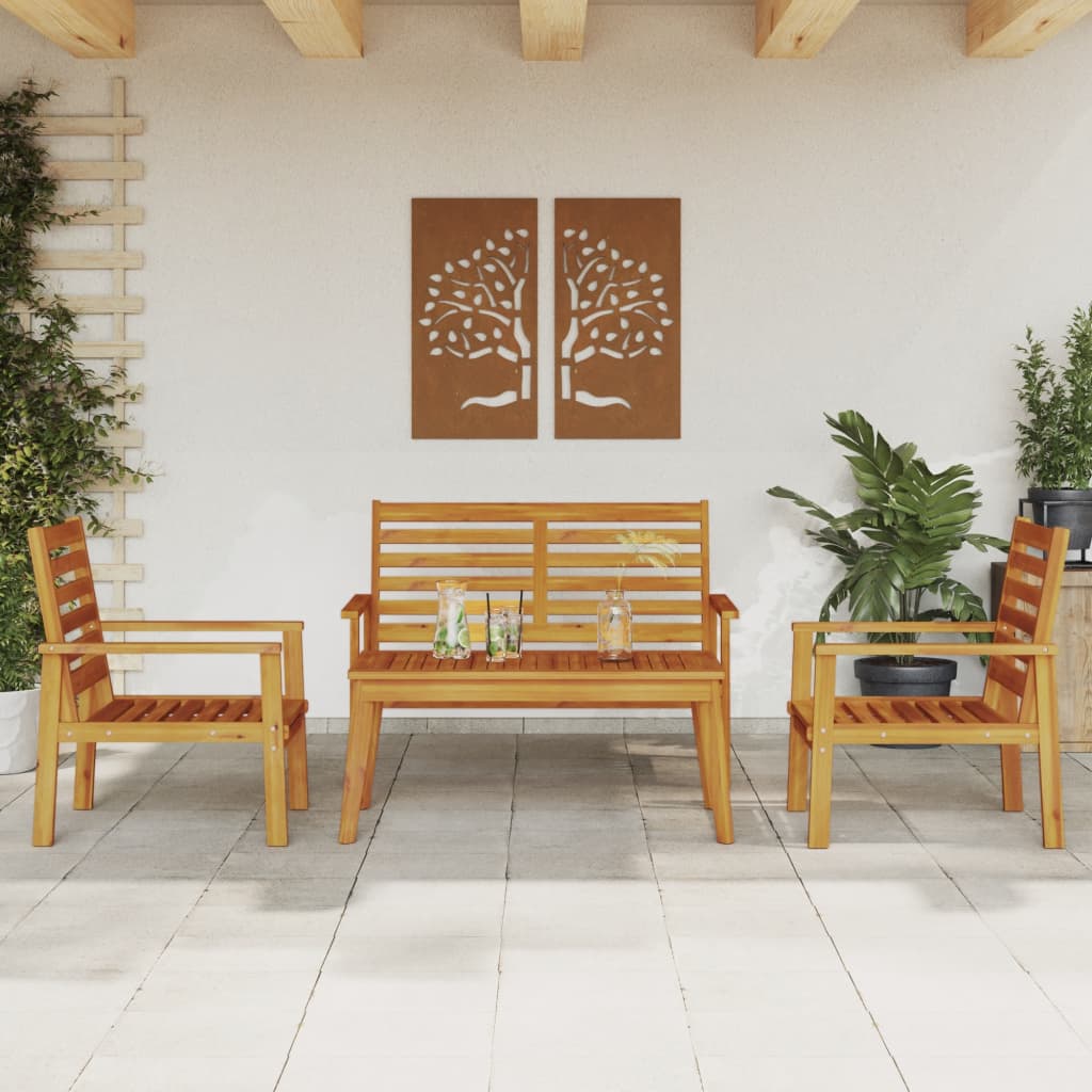 3-Tlg. Garten-Lounge-Set Mit Kissen Massivholz Akazie