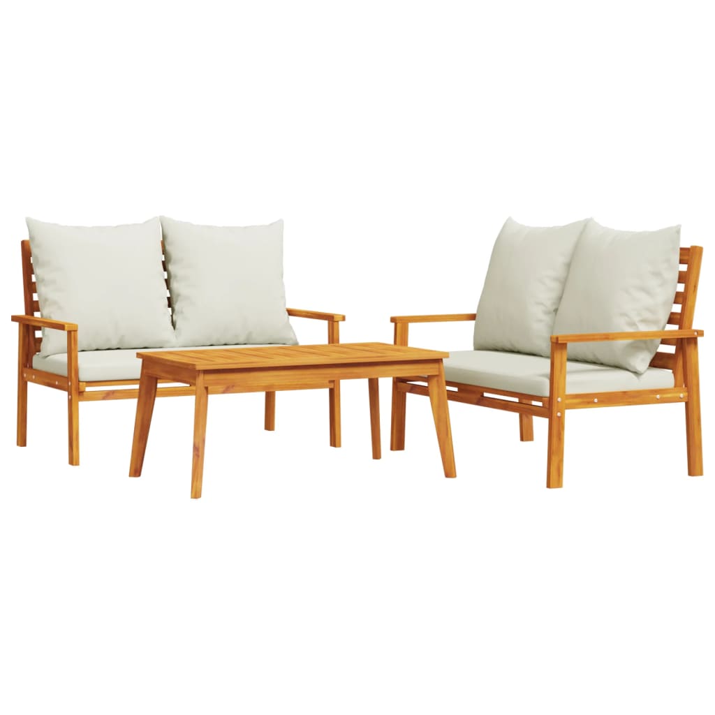 3-Tlg. Garten-Lounge-Set Mit Kissen Massivholz Akazie