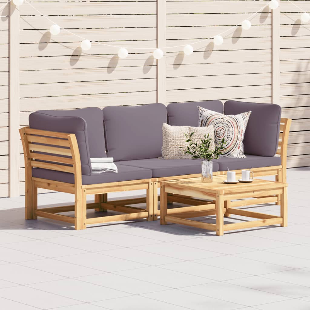 3-Tlg. Garten-Lounge-Set Mit Kissen Massivholz Akazie