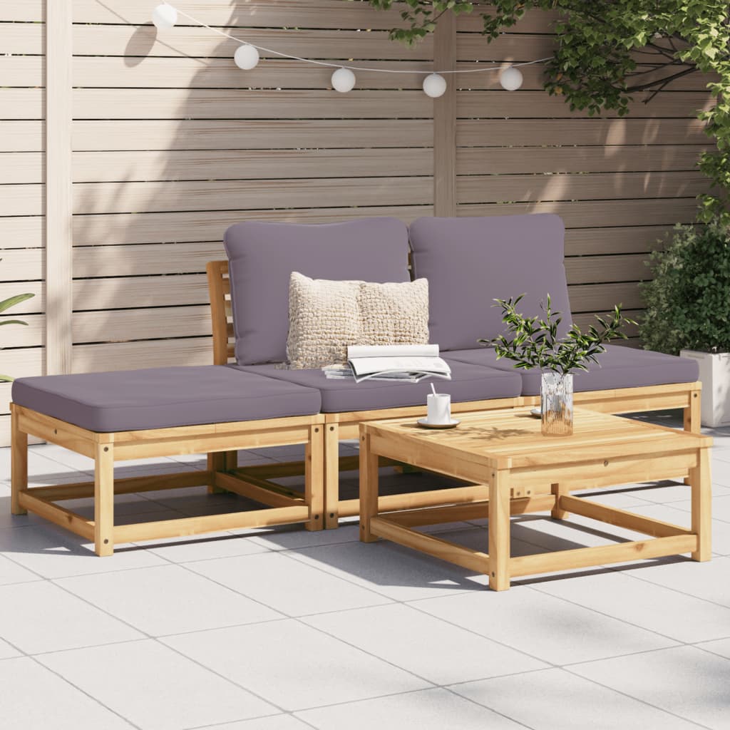 3-Tlg. Garten-Lounge-Set Mit Kissen Massivholz Akazie