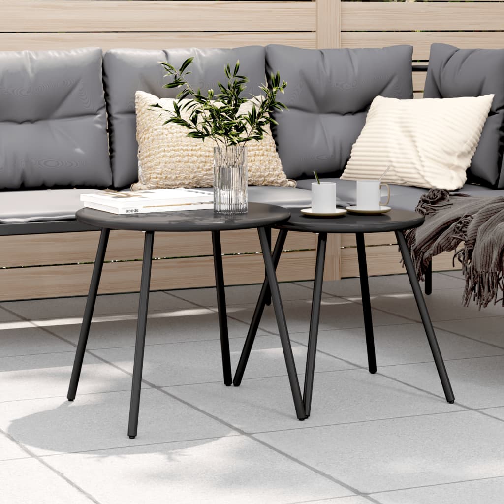 Garten-Couchtisch 2 Stk. Rund Schwarz Pulverbeschichteter Stahl Schwarz