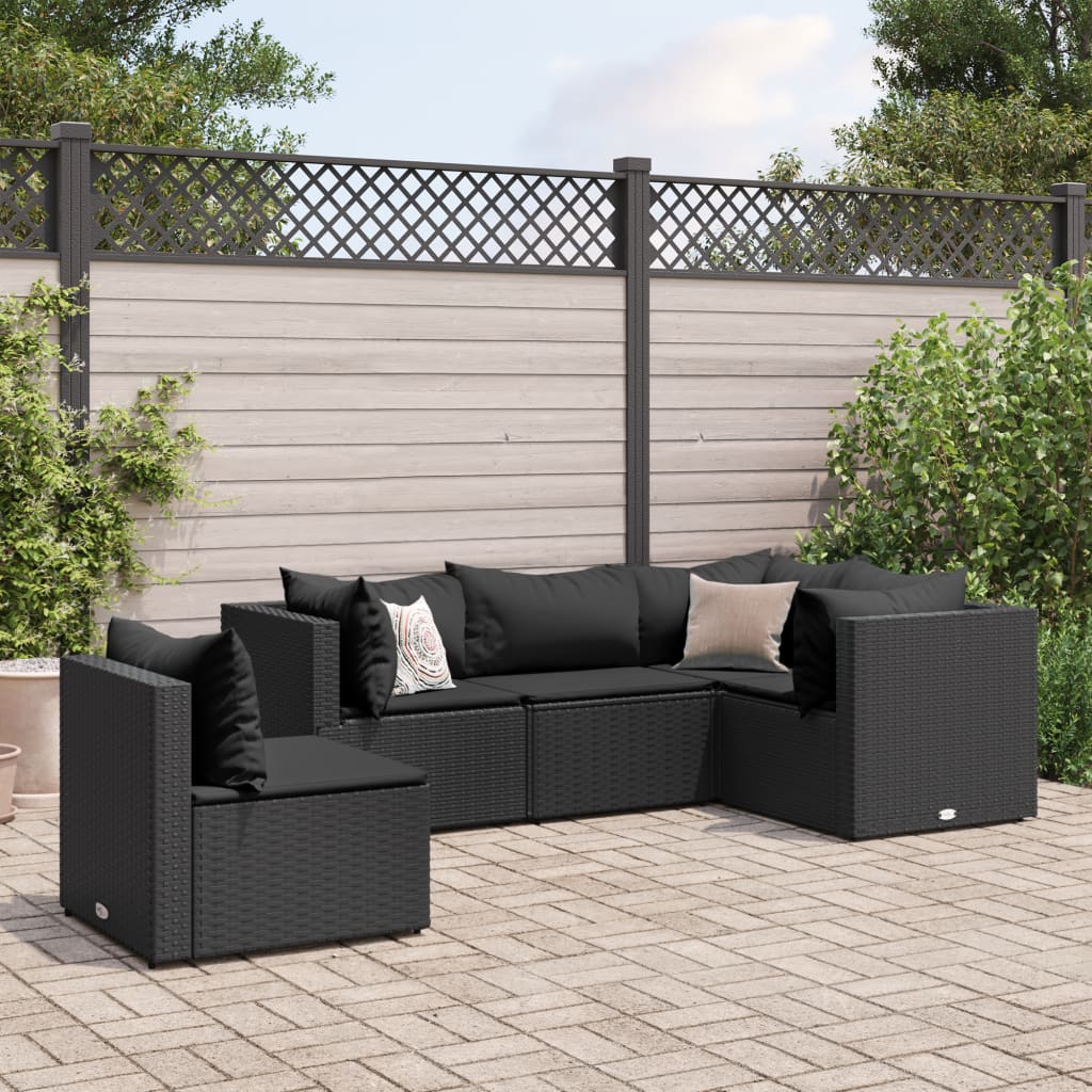 6-Tlg. Garten-Lounge-Set Mit Kissen Schwarz Poly Rattan