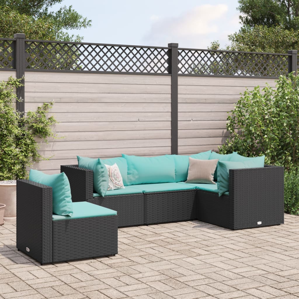 6-Tlg. Garten-Lounge-Set Mit Kissen Schwarz Poly Rattan