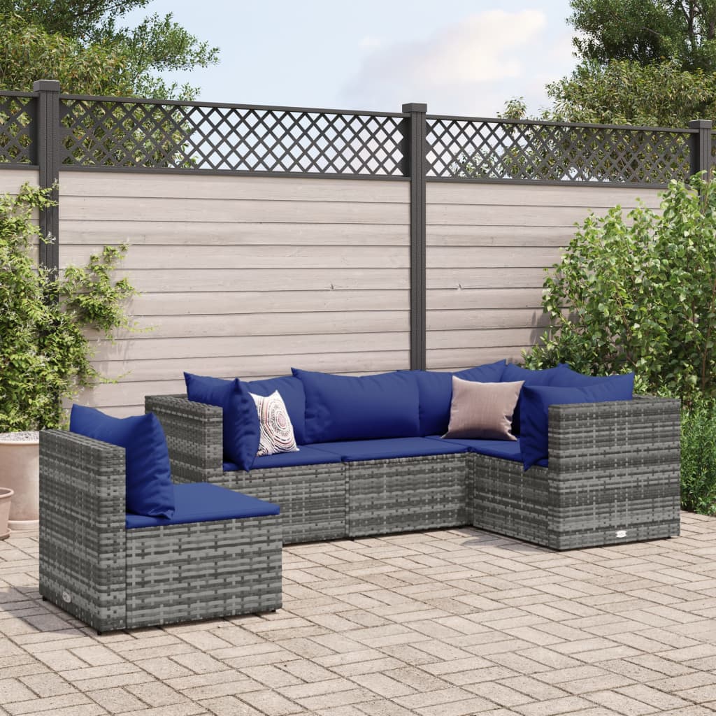 6-Tlg. Garten-Lounge-Set Mit Kissen Schwarz Poly Rattan