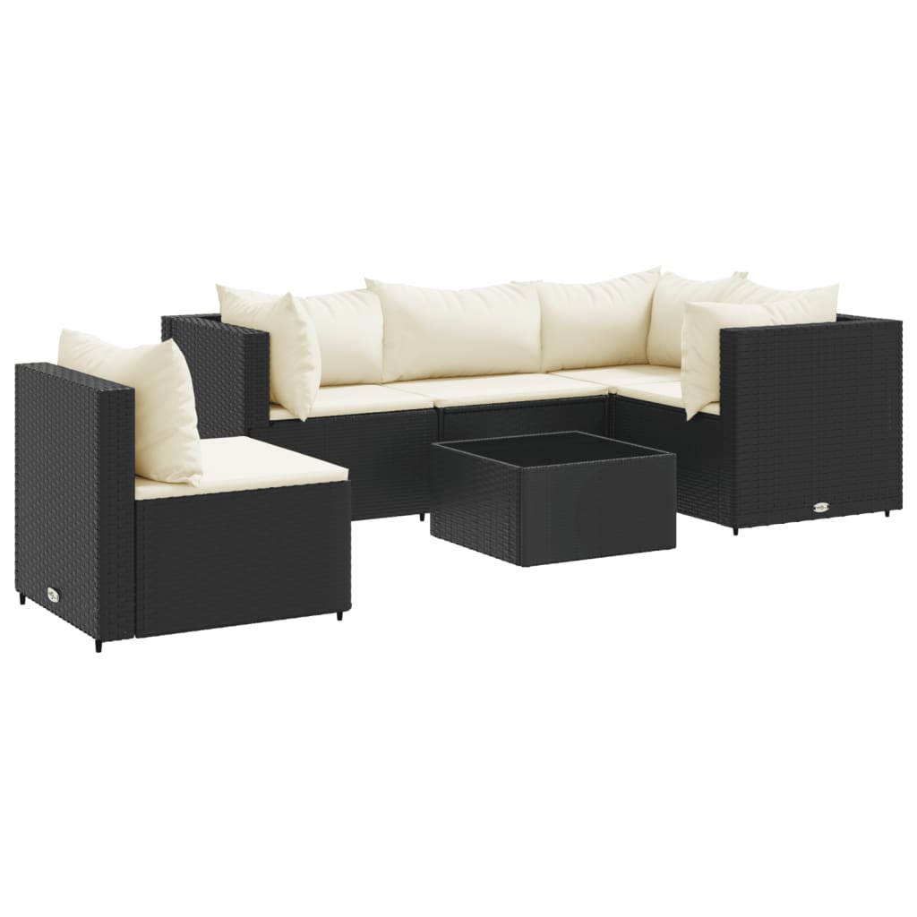 6-Tlg. Garten-Lounge-Set Mit Kissen Schwarz Poly Rattan