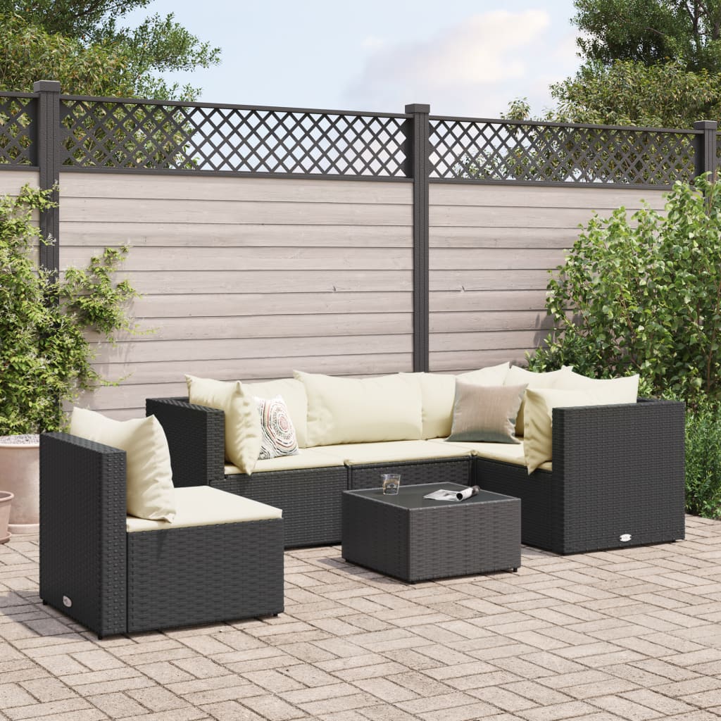 6-Tlg. Garten-Lounge-Set Mit Kissen Schwarz Poly Rattan