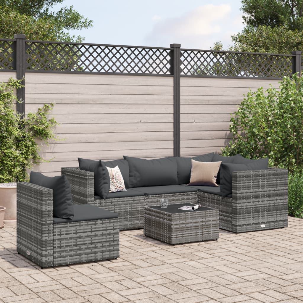 6-Tlg. Garten-Lounge-Set Mit Kissen Schwarz Poly Rattan