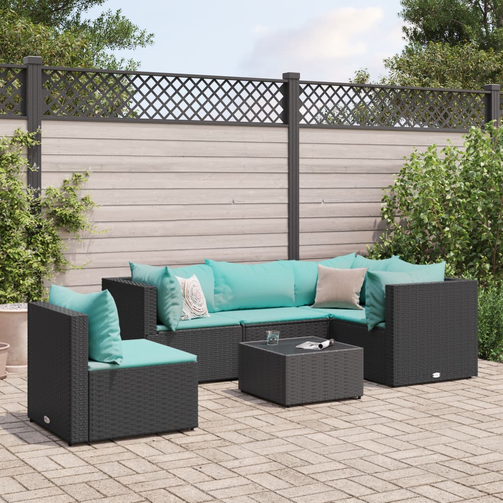 6-Tlg. Garten-Lounge-Set Mit Kissen Schwarz Poly Rattan