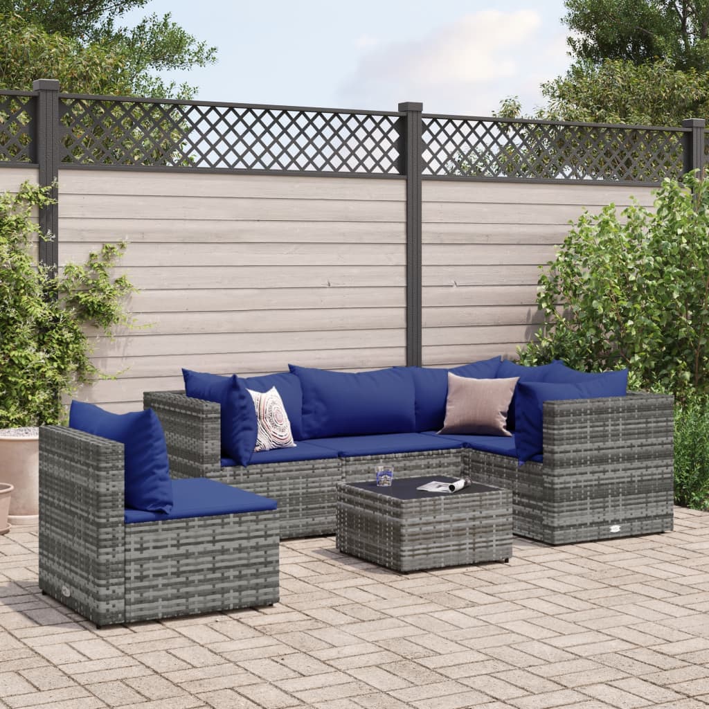 6-Tlg. Garten-Lounge-Set Mit Kissen Schwarz Poly Rattan