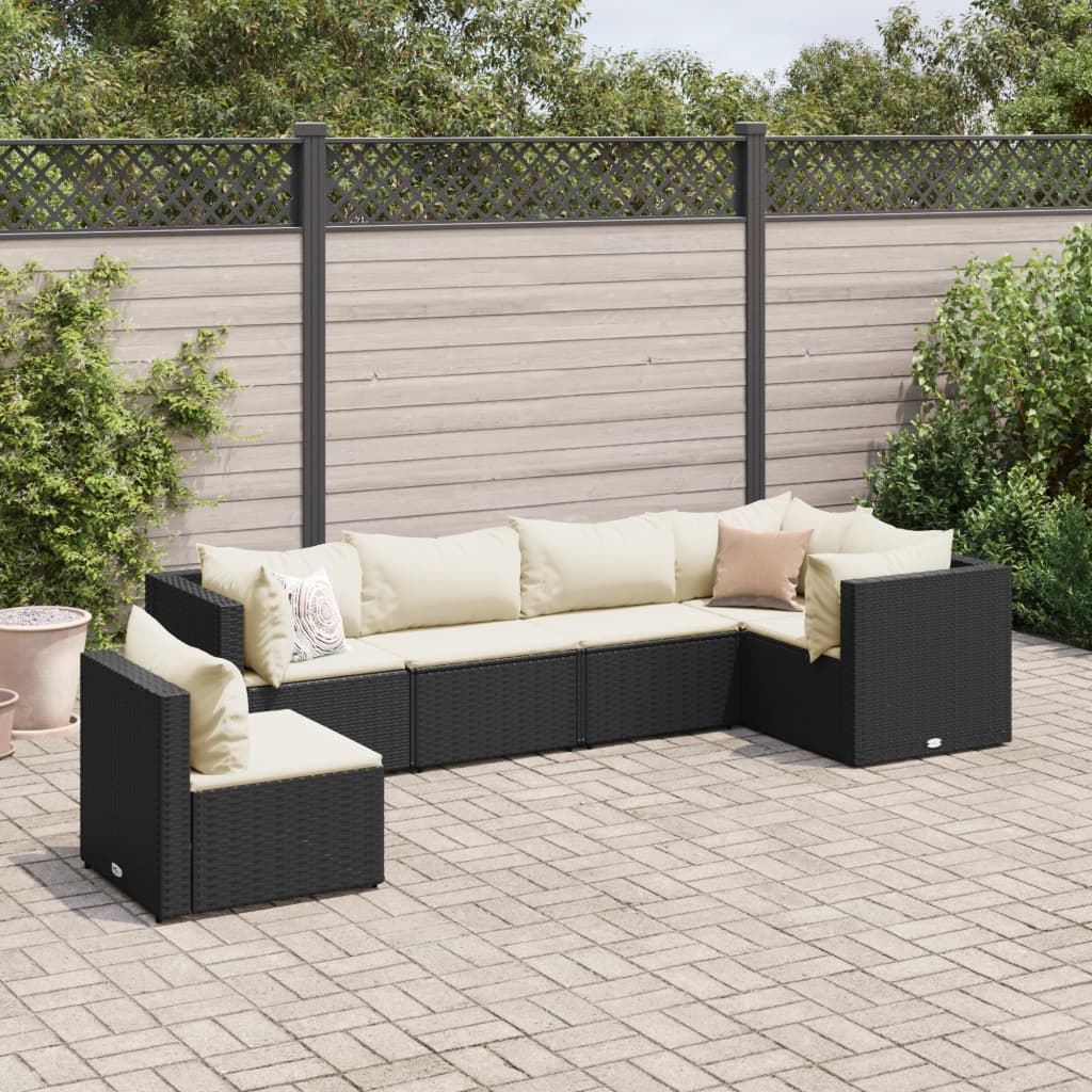 6-Tlg. Garten-Lounge-Set Mit Kissen Schwarz Poly Rattan