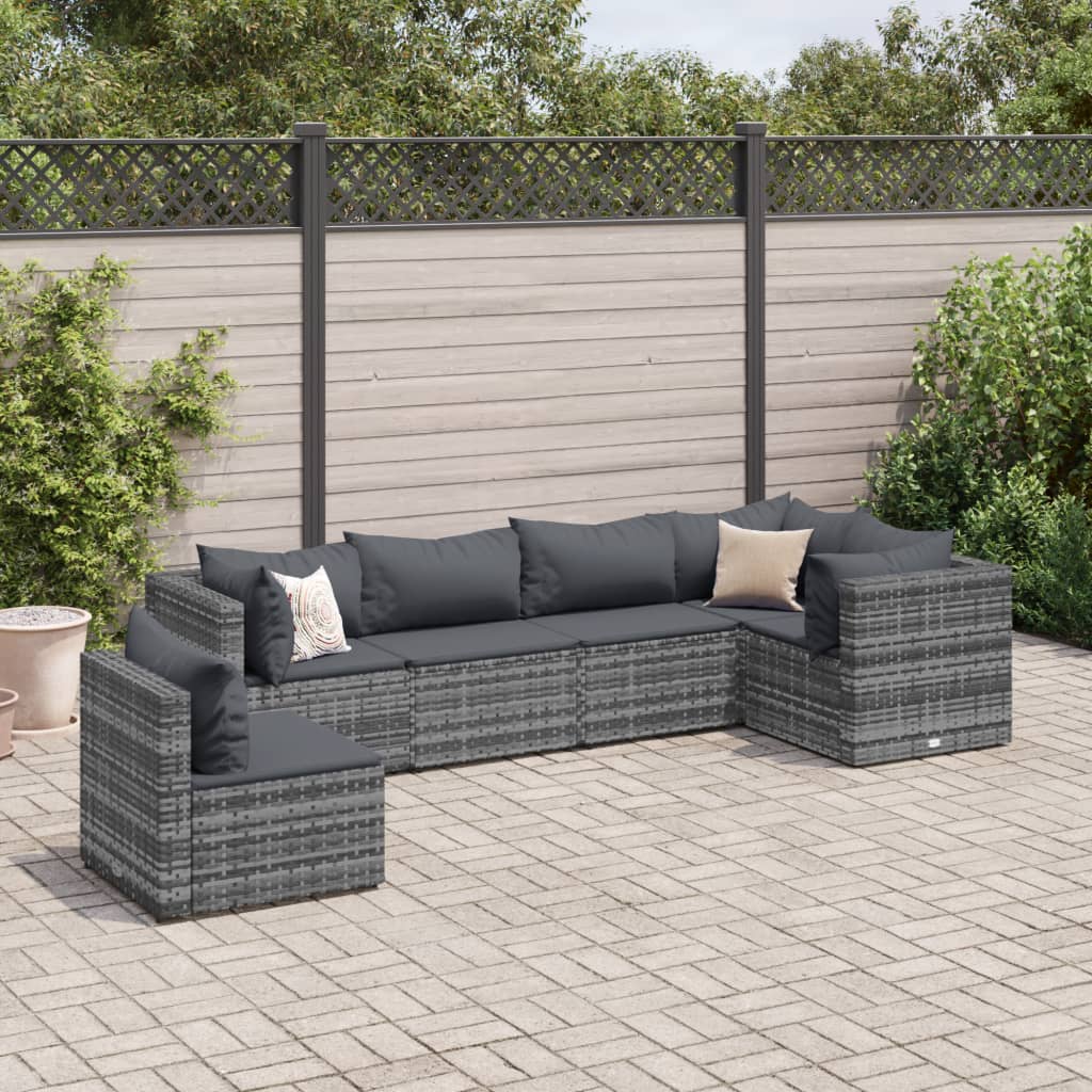 6-Tlg. Garten-Lounge-Set Mit Kissen Schwarz Poly Rattan