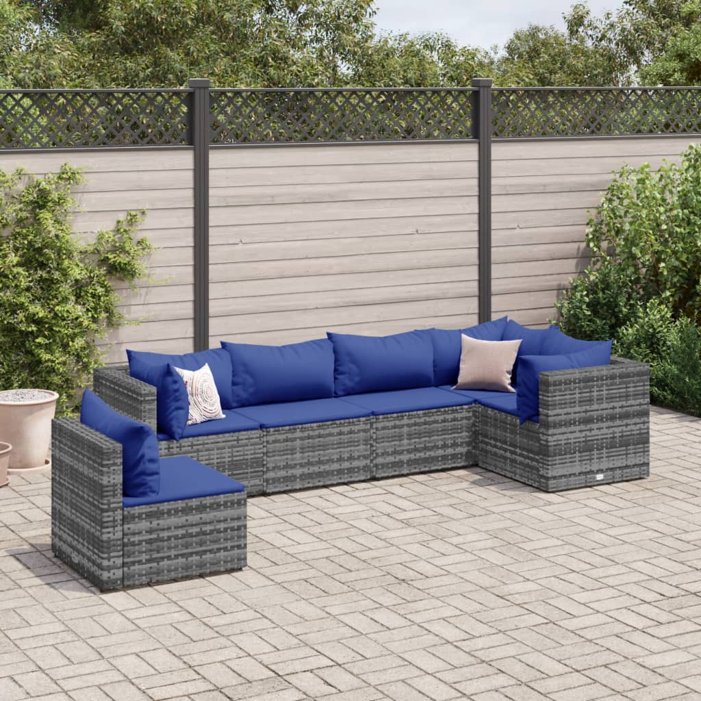 6-Tlg. Garten-Lounge-Set Mit Kissen Schwarz Poly Rattan