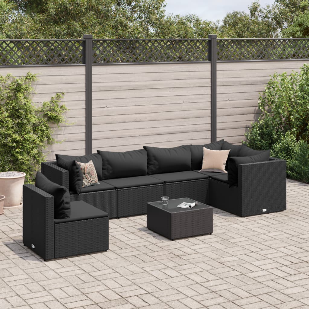 6-Tlg. Garten-Lounge-Set Mit Kissen Schwarz Poly Rattan