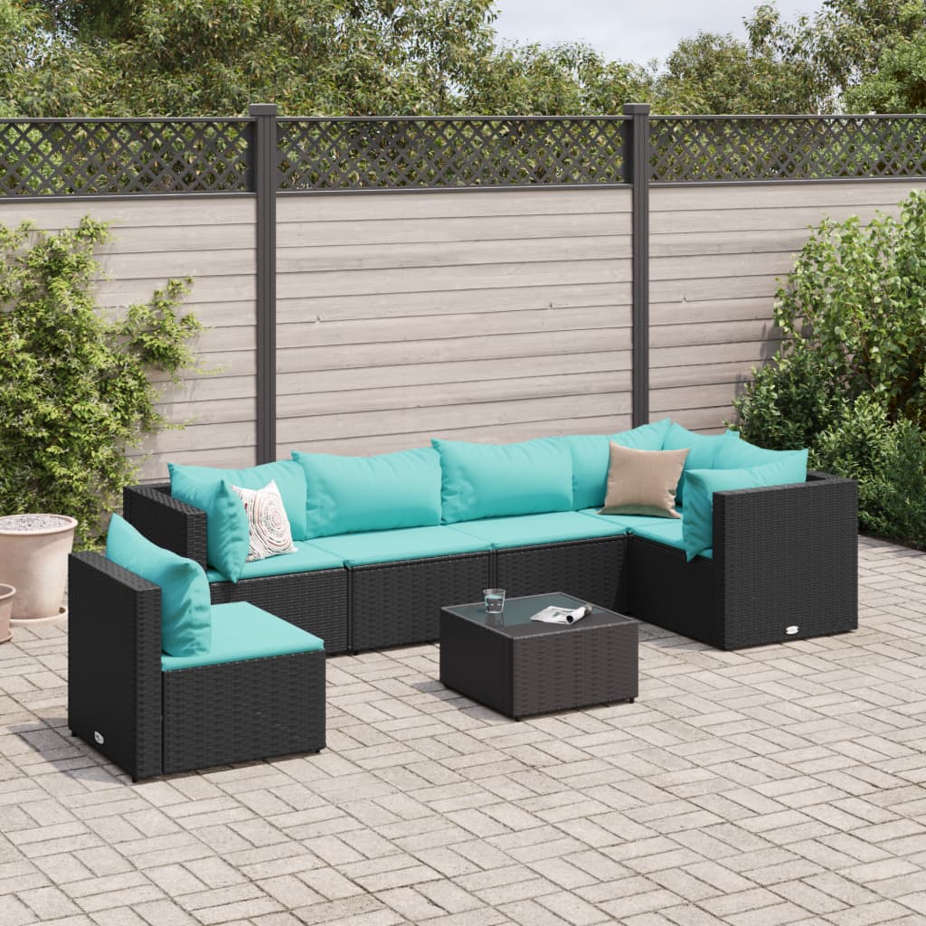 6-Tlg. Garten-Lounge-Set Mit Kissen Schwarz Poly Rattan