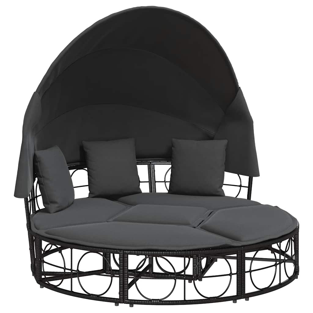 Outdoor-Loungebett Mit Dach Und Kissen Poly Rattan