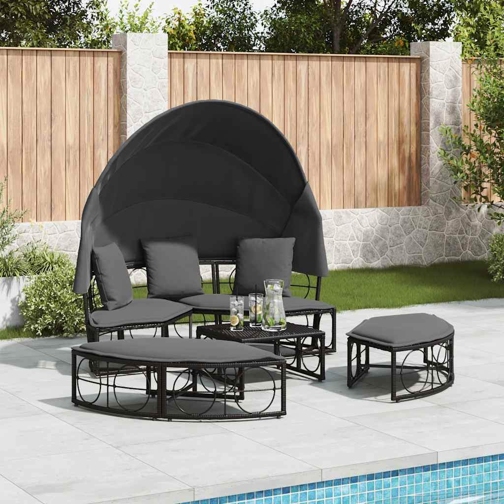 Outdoor-Loungebett Mit Dach Und Kissen Poly Rattan