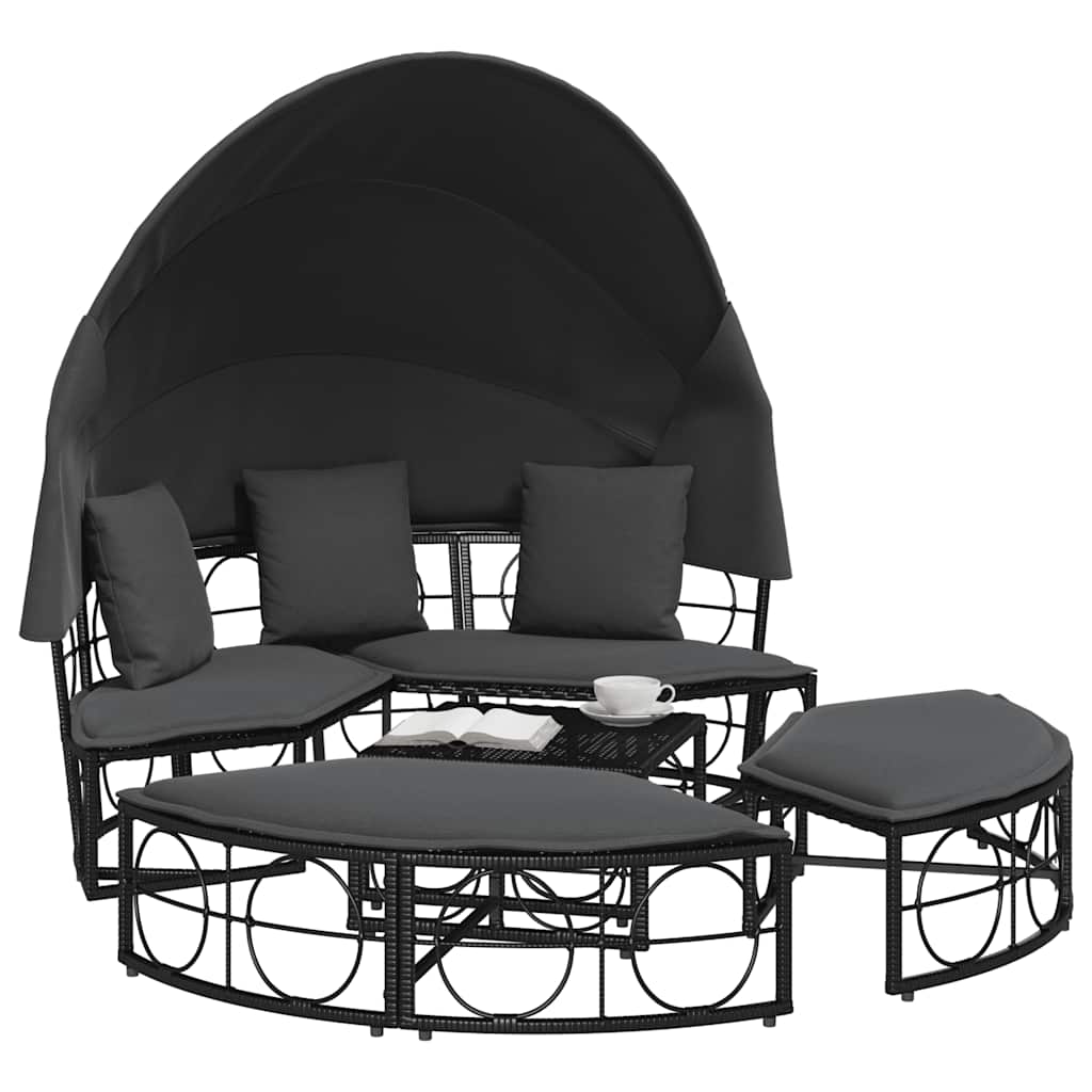 Outdoor-Loungebett Mit Dach Und Kissen Poly Rattan
