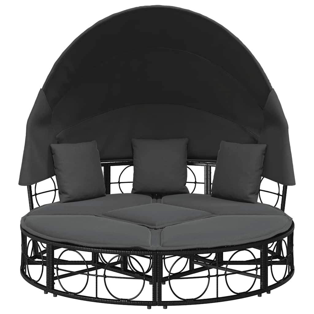 Outdoor-Loungebett Mit Dach Und Kissen Poly Rattan