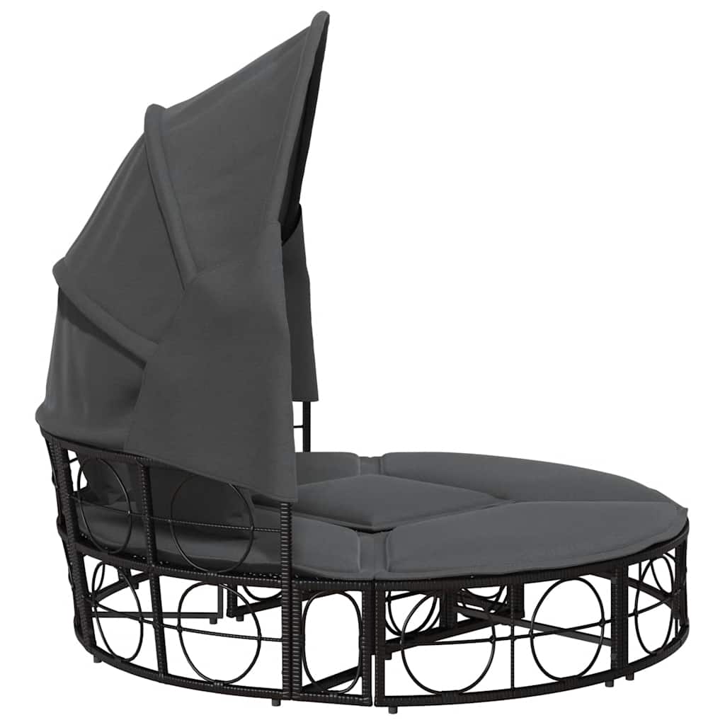 Outdoor-Loungebett Mit Dach Und Kissen Poly Rattan