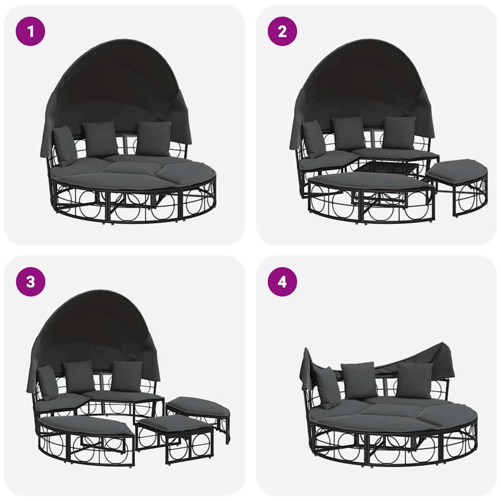 Outdoor-Loungebett Mit Dach Und Kissen Poly Rattan