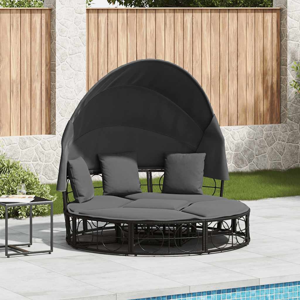 Outdoor-Loungebett Mit Dach Und Kissen Poly Rattan