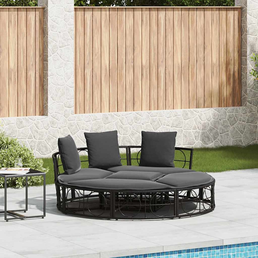 Outdoor-Loungebett Mit Dach Und Kissen Poly Rattan