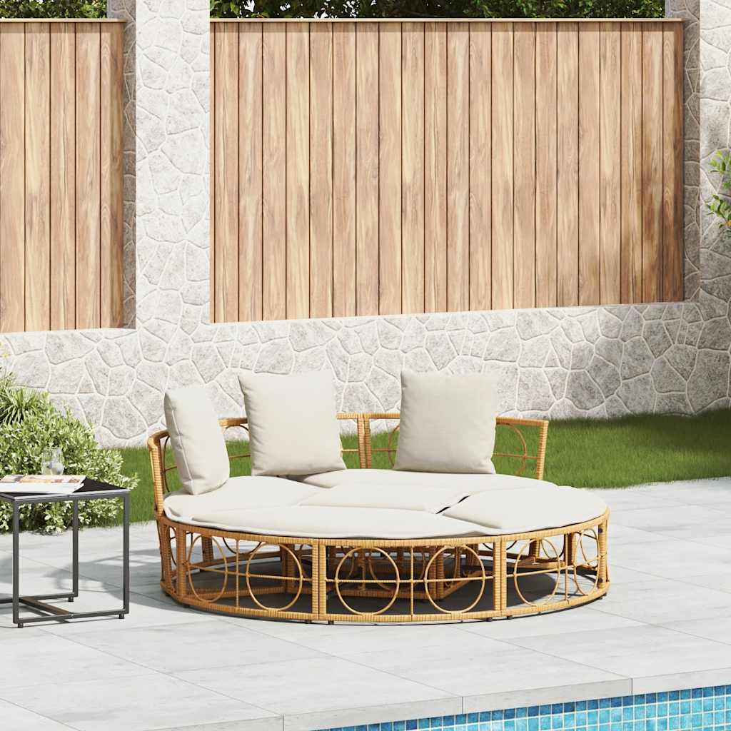 Outdoor-Loungebett Mit Dach Und Kissen Poly Rattan