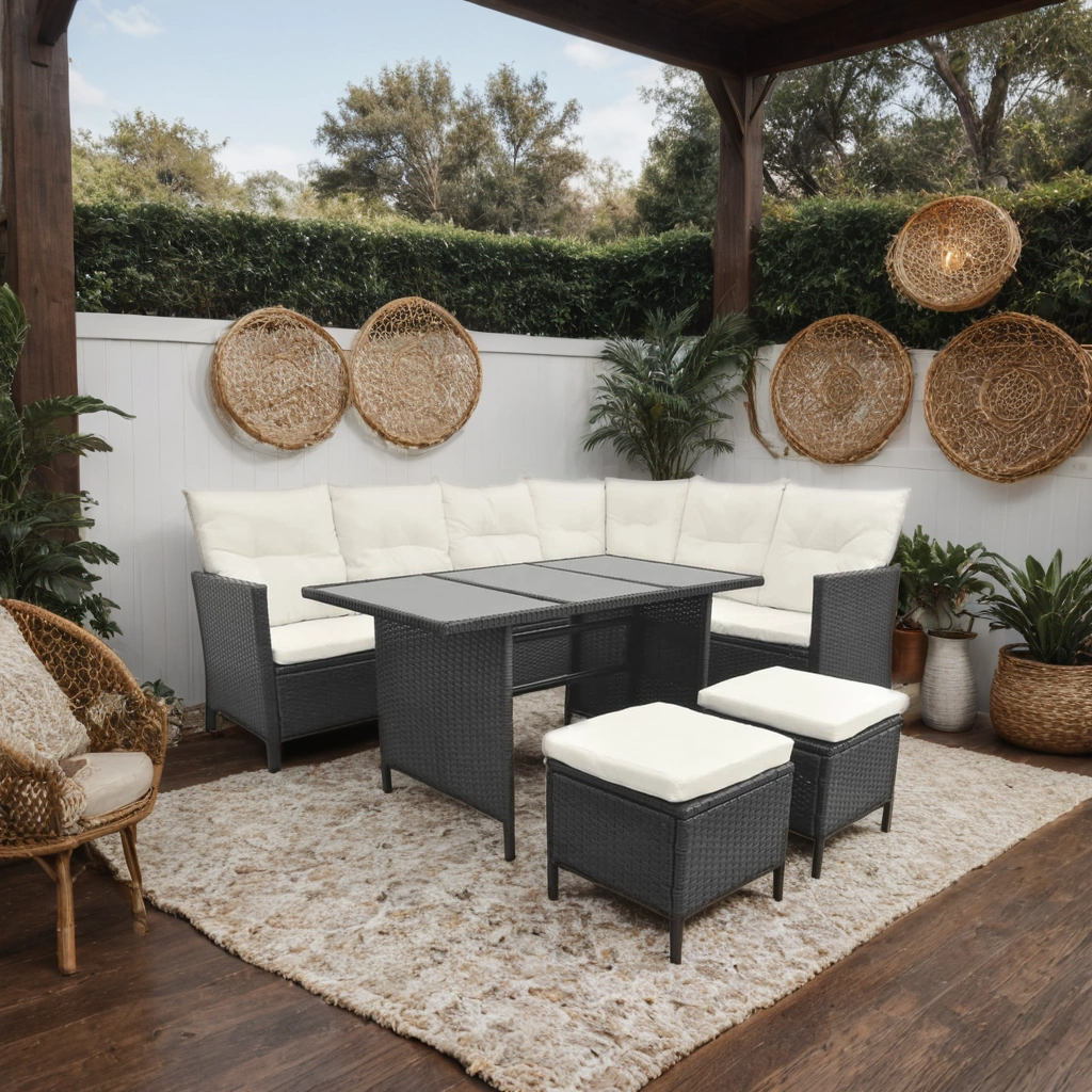 Elisou Garten-Lounge-Set mit Auflagen - Rattanoptik