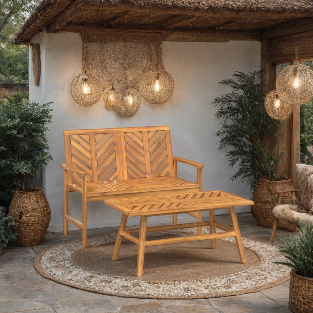 2-pc. Garden lounge set solid wood acacia