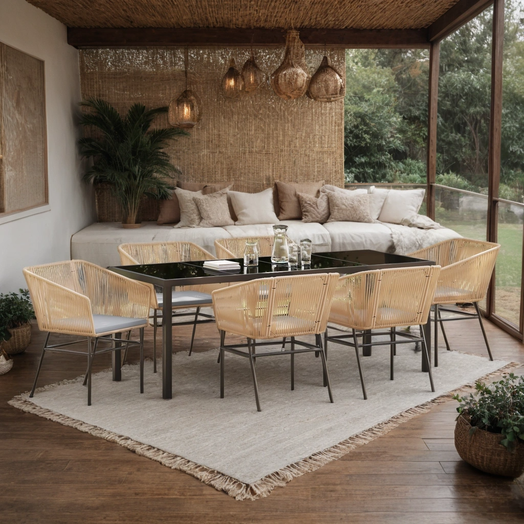 Olea Garten-Essgruppe mit Kissen - Rattanoptik