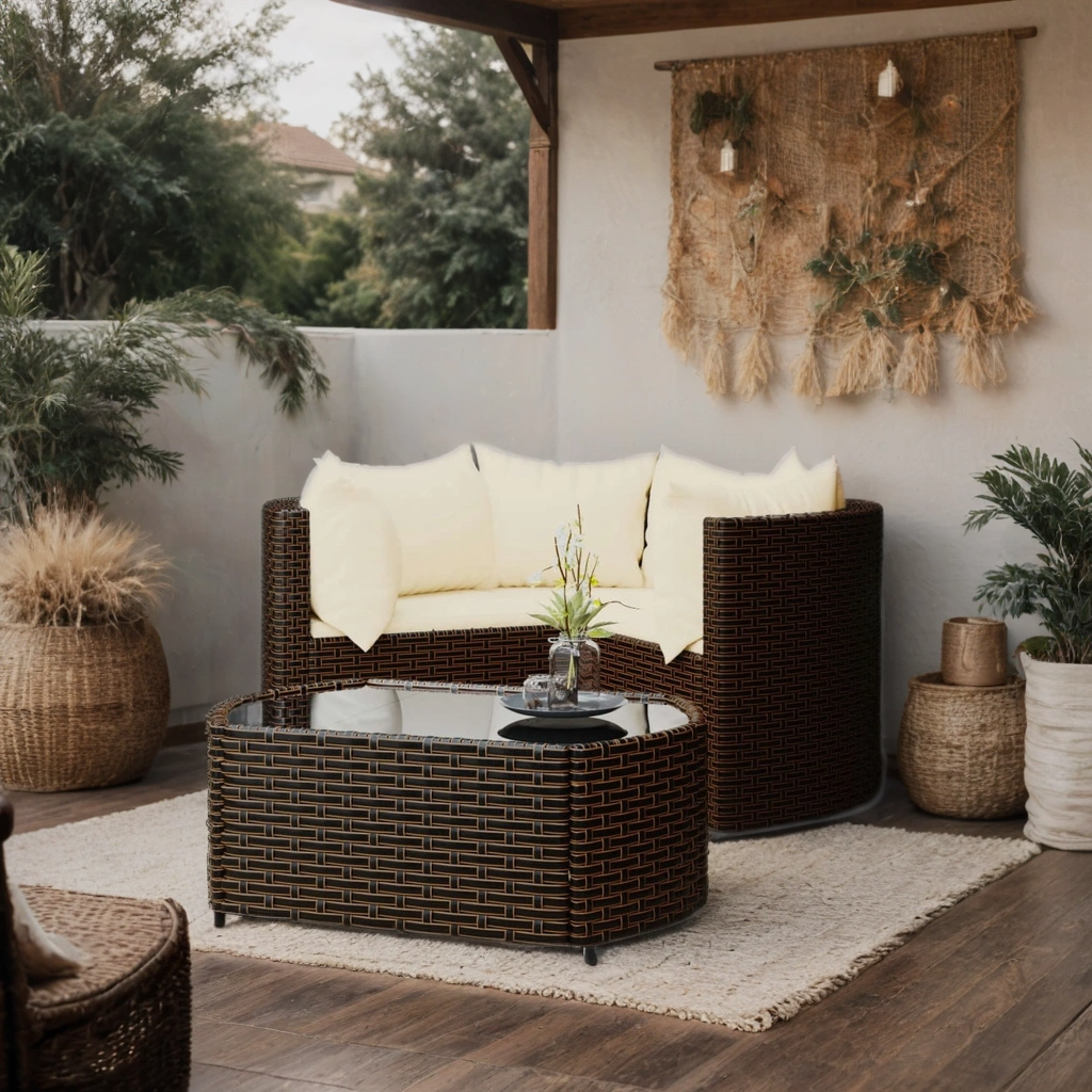 4 pcs. Garden lounge set with pillow black poly rattan
