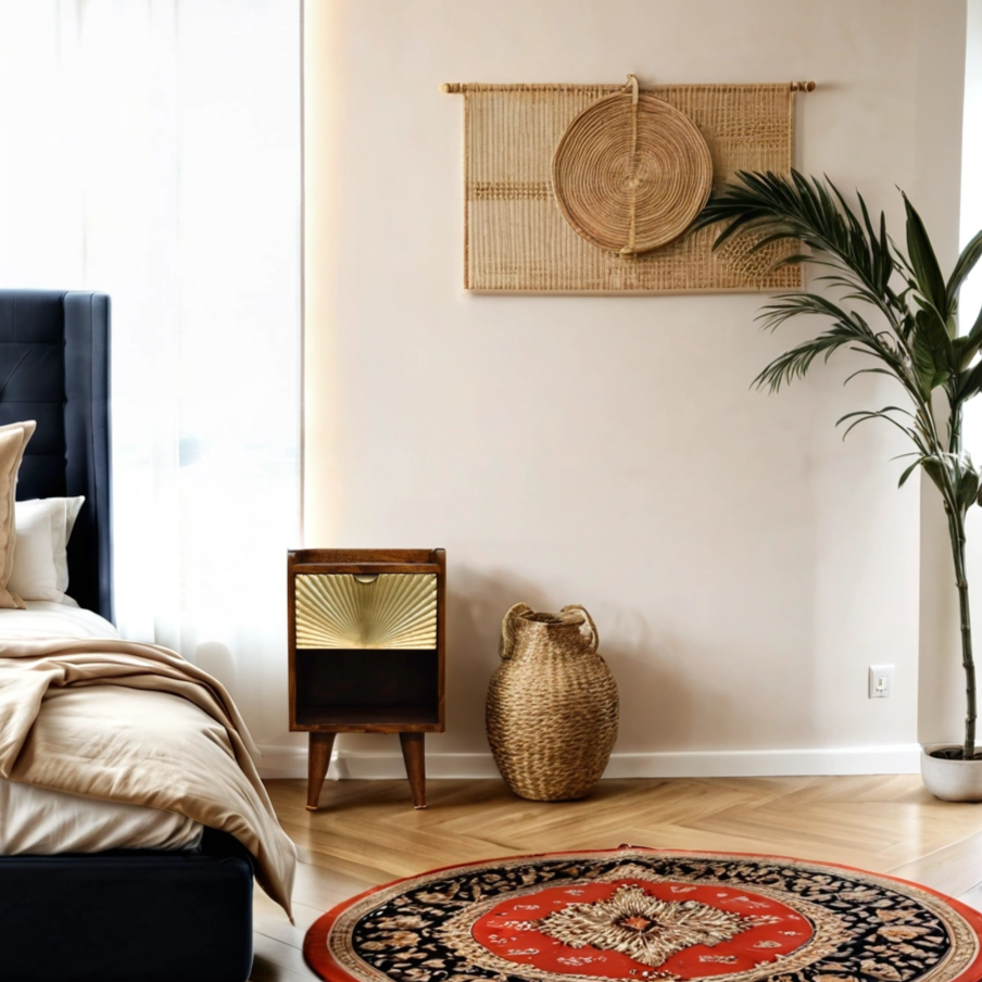 Marrakech bedside table gold - mango wood
