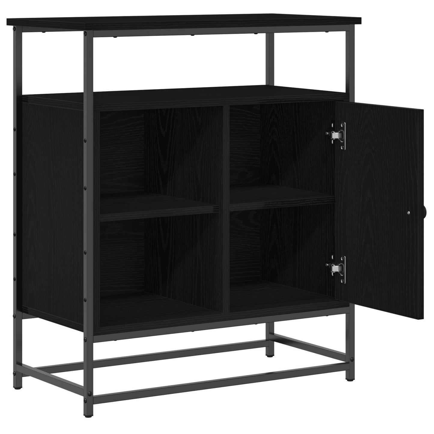 Sideboard Schwarz Eiche 69X35X80 Cm Schichtholz Und Stahl