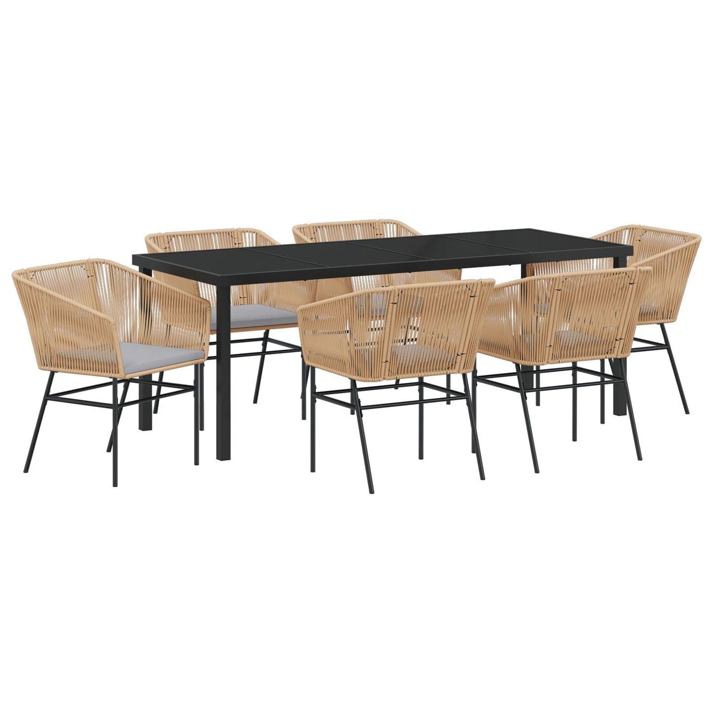 7-Teiliges Garten-Ess-Set Mit Kissen Braun Poly Rattan