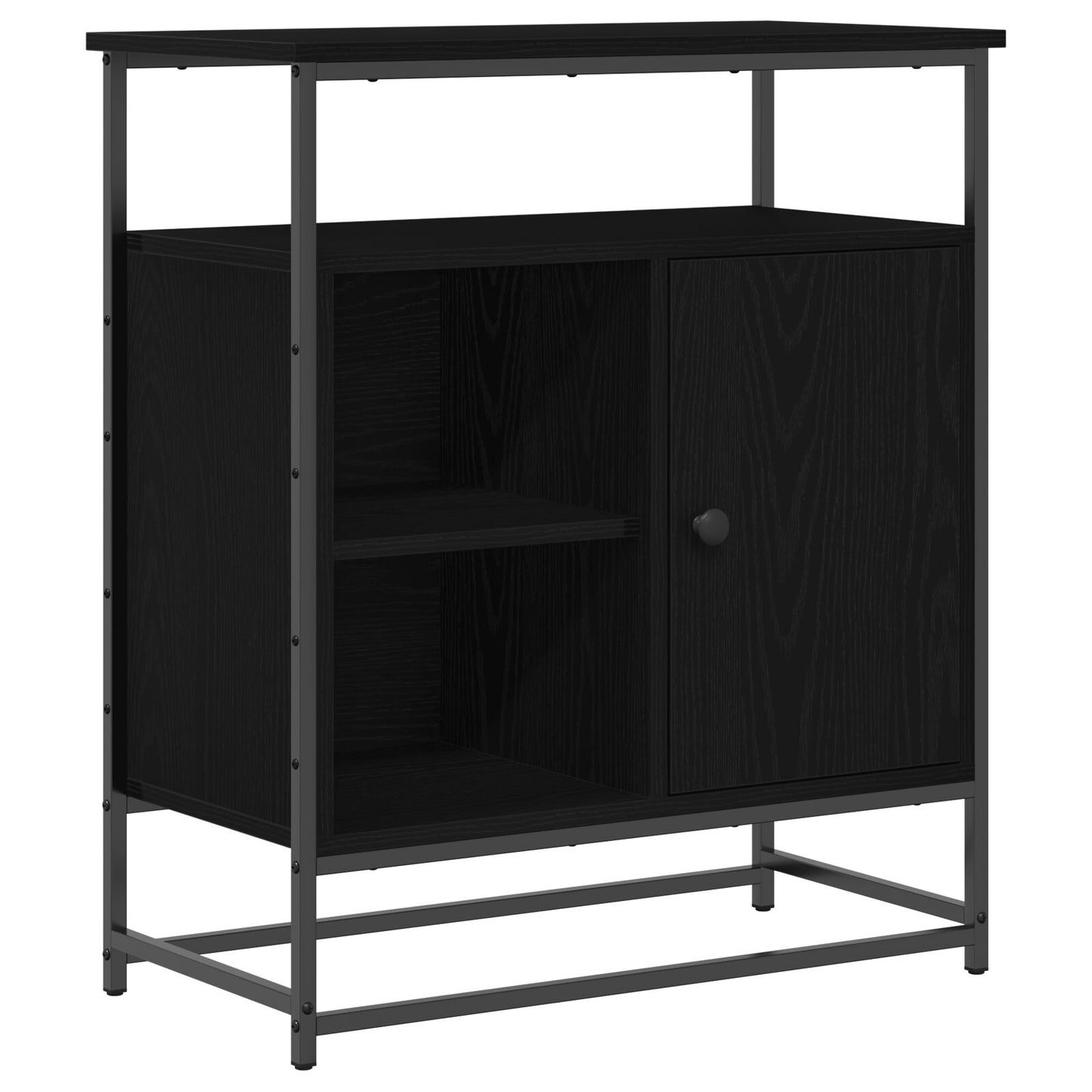 Sideboard Schwarz Eiche 69X35X80 Cm Schichtholz Und Stahl