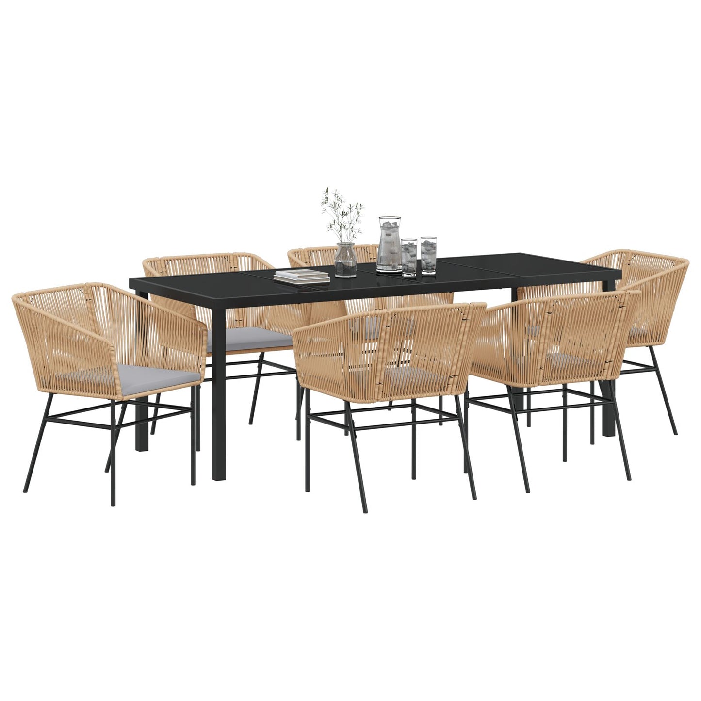 7-Teiliges Garten-Ess-Set Mit Kissen Braun Poly Rattan