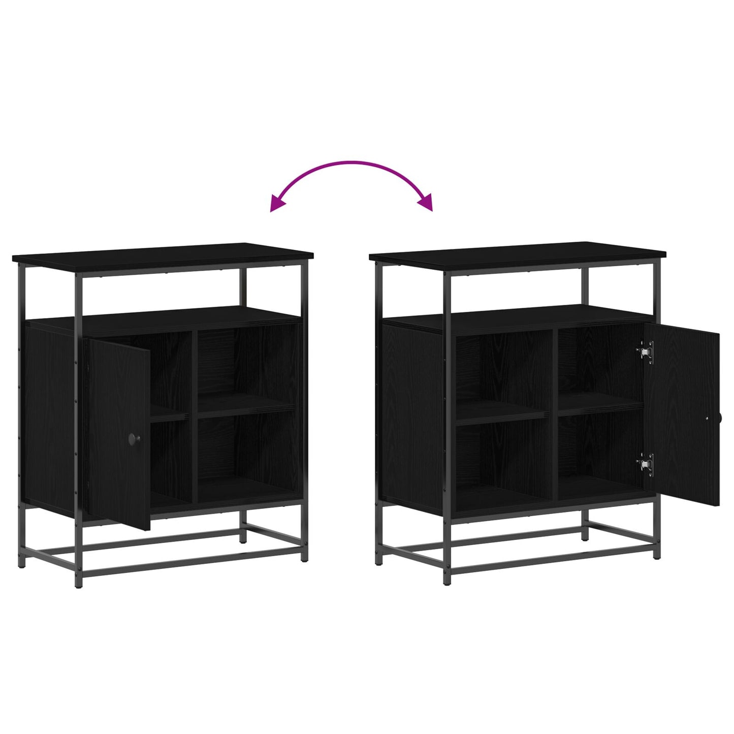 Sideboard Schwarz Eiche 69X35X80 Cm Schichtholz Und Stahl