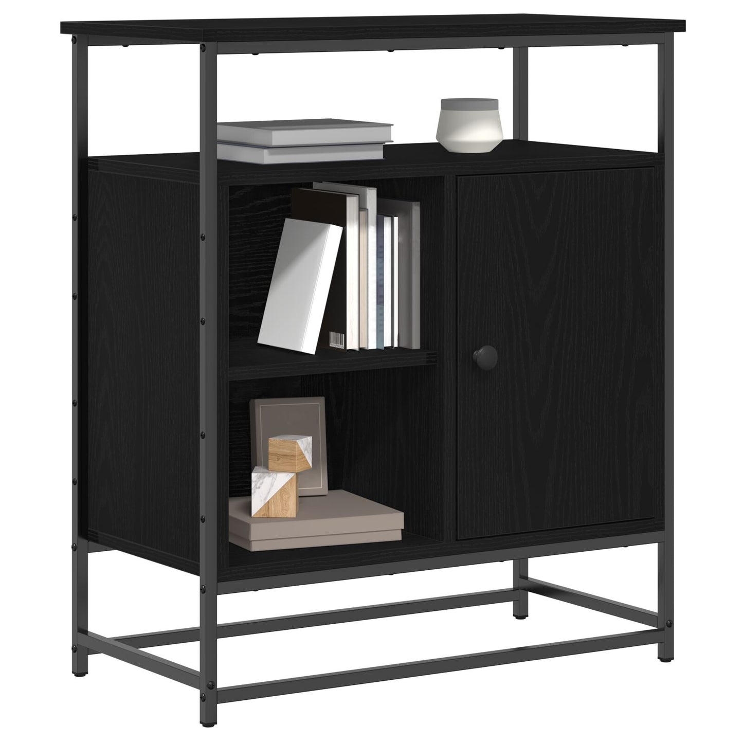 Sideboard Schwarz Eiche 69X35X80 Cm Schichtholz Und Stahl