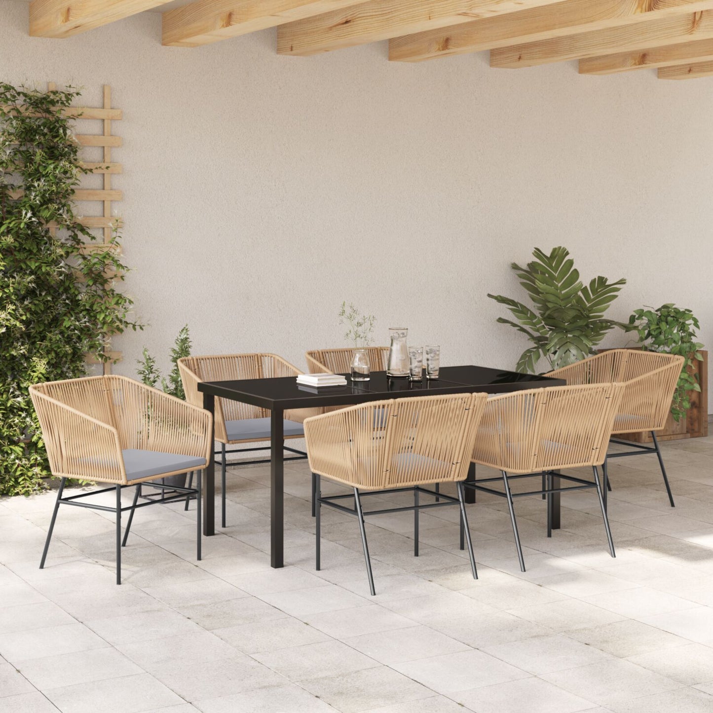 7-Teiliges Garten-Ess-Set Mit Kissen Braun Poly Rattan