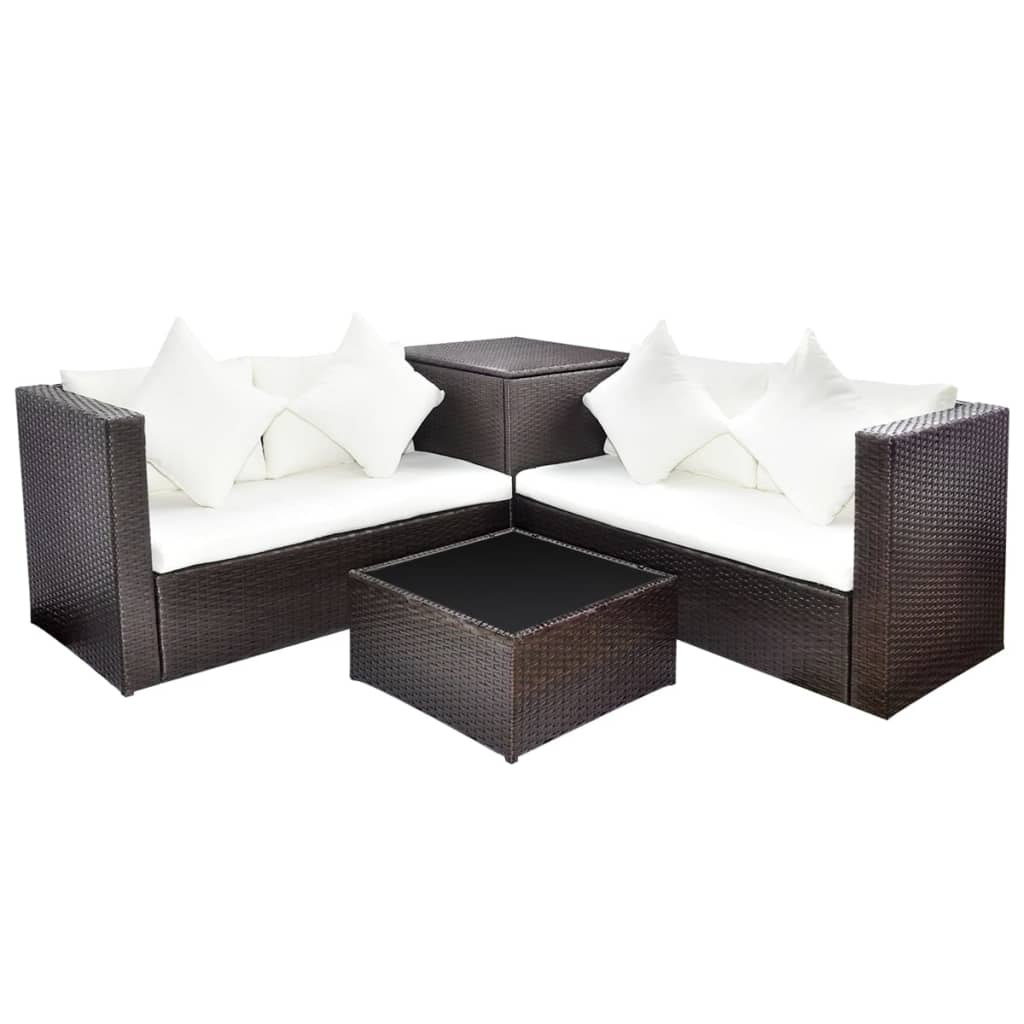 4-Tlg. Garten-Lounge-Set Mit Auflagen Poly Rattan