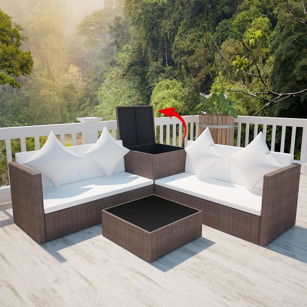 4-Tlg. Garten-Lounge-Set Mit Auflagen Poly Rattan