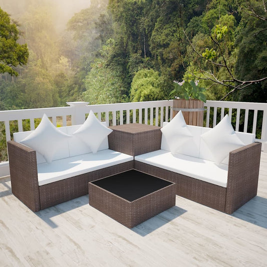 4-Tlg. Garten-Lounge-Set Mit Auflagen Poly Rattan