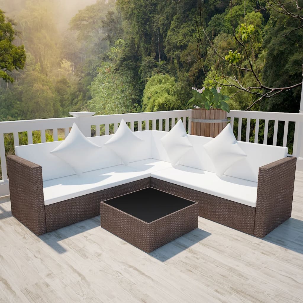4-Tlg. Garten-Lounge-Set Mit Auflagen Poly Rattan