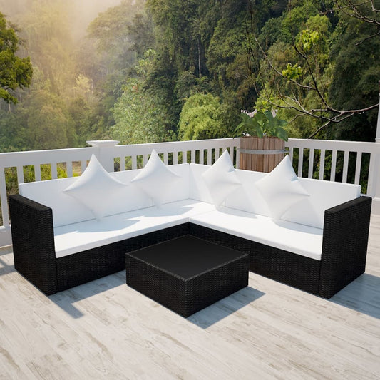 4-Tlg. Garten-Lounge-Set Mit Auflagen Poly Rattan