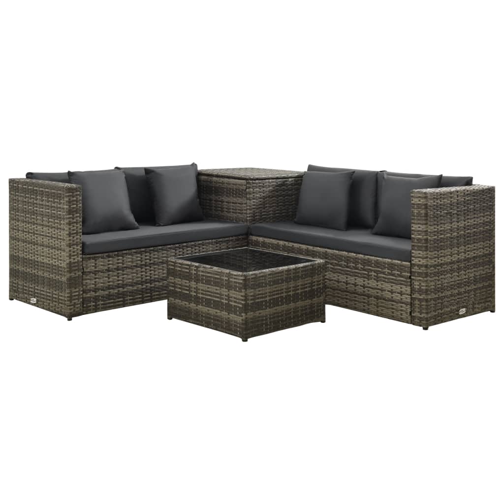 4-Tlg. Garten-Lounge-Set Mit Auflagen Poly Rattan