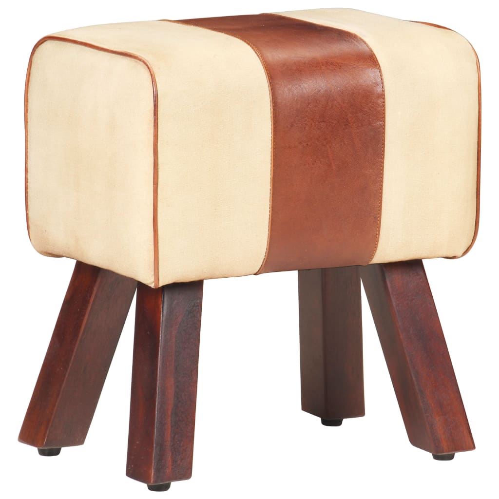 Sitzbank Turnbock-Design Braun Echtleder Massivholz Mango