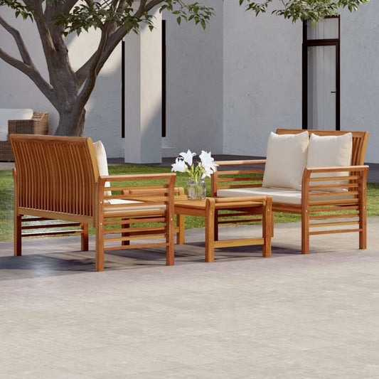 3-Tlg. Garten-Lounge-Set Mit Kissen Massivholz Akazie