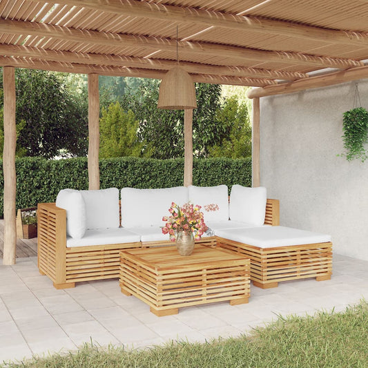 5-Tlg. Garten-Lounge-Set Mit Kissen Massivholz Teak
