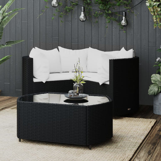 4-Tlg. Garten-Lounge-Set Mit Kissen Schwarz Poly Rattan