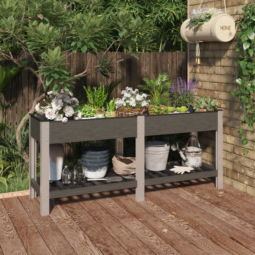 Garten-Hochbeet Mit Ablage Grau Wpc